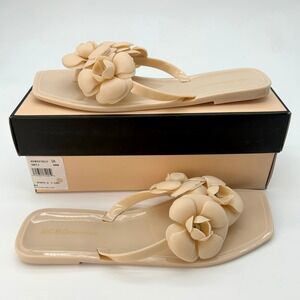 Womens Jelly Flip Flops BCBGeneration Lulu Size 10 Cream Tan Floral Slides NEW
